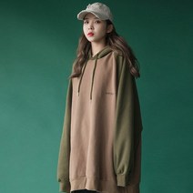 지지아나 여성 가을 컬러 배색 후드티