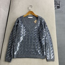 V 넥 스팽글 스웨터 반짝이 니트