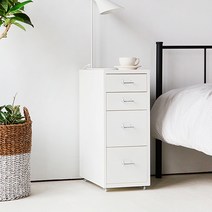 마켓비 철제 3단 5단 미니 사이드 수납장 서랍장, 4단(2.2) 화이트