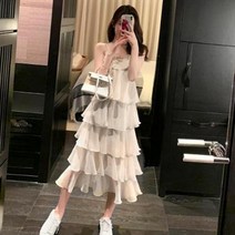 고래백화점 봄신상 프릴 캉캉 민소매 끈 나시 롱 원피스