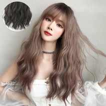 Routop 통가발 긴머리 여성 웨이브 시뮬레이션 머리 4가지 컬러 가발망 거치대 세트 헤어핀 빗 포함 58CM, 1개, D흑갈색