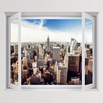 꾸밈 cu271-뉴욕을바라보며창문그림액자(중형) 액자, F타입-브라운우드