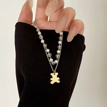 다왕 ftZN195 두줄 비즈 레이어드 베어 목걸이