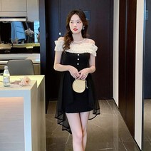 드레스 오프숄더 블랙 언밸런스 원피스
