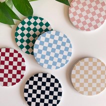 티코스터 체커보드 물흡수 세라믹 컵받침, 핑크