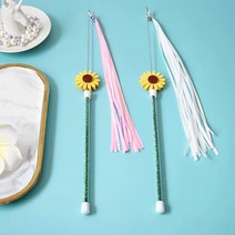 애견용품 해바라기 리본 고양이 낚시대 장난감, 핑크