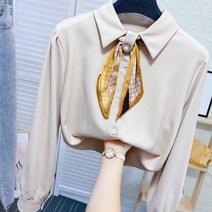 실크 스카프 퍼프소매 하객룩 여성 세미정장 오피스룩 상견례 옷차림 돌잔치룩 블라우스