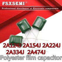 폴리에스테르 필름 커패시터 20 개 2A 100V 120nF 150nF 220nF 330nF 470nF 2A124J 2A154J 2A224J 2A334J 2A474J, 2A474J 470NF 100V