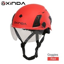 xinda abs 암벽 등반 헬멧 고글 동굴 탐험 canyoning 안전 헬멧 내리막 헬멧 동굴학 산악 구조 장비, 고글이있는 빨간색, 한 사이즈