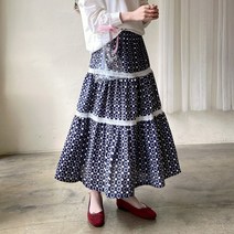 데일리앤 레이스 캉캉 플라워 자수 밴딩 롱 플레어 스커트