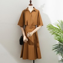 허리잘록 벨트형 5부 반팔 소매 카라 원피스 3컬러 봄 여름