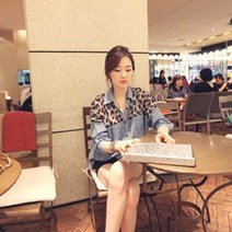 가바바 여성 청남방 호피 포인트 캐주얼 멋진 데님 남방 G41992