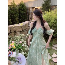 FLI 진짜 샷 ~ 부드러운 바람 꽃 슬링 치마 여성 여름 2022 새로운 허리 기질 긴 드레스 ZA-238586