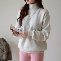 데일리앤 블러 여성 루즈핏 터틀넥 롱 기모 맨투맨 티셔츠