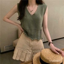 TANC 여름 펀칭 언발란스 브이넥 루즈핏 민소매 니트 조끼