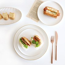 골드라인 화이트 도자기 코튼 원형 접시 디저트 샐러드 파스타 그릇 골드림 식기 플레이트, 골드라인 플레이트 10인치