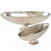 WHW Whole House Worlds Crosby Street 바나나 보트 볼 2개 세트 받침대 베이스 핸드 캐스트 실버 알루미늄 공예 마감 길이 34.9cm 13.75인치 x