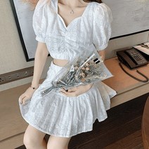 여성 데일리 투피스 세트 여름 플라워 자수 펀칭