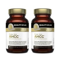 Quality of Life Kinoko Gold AHCC 효능 표고버섯균사체 500mg (60 캡슐) 2병 + 휴대용 알약 케이스 포함, 60캡슐, 알약 케이스 제외 (-500 원)
