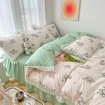 단선레브 플라워 계열 침대 시트 세트 --침대 시트+이불 커버+베개 커버
