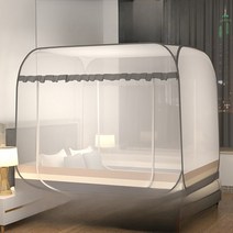 원터치 텐트형 모기장 캠핑 접이식 사각 침대 모기텐트, 05. 폭 180cmx길이 220cm 1 8m 롱베드, 07. 스트라이프 그레이 풀 베이스 더블 도어 A종 항