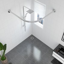 ㄱ자 코너형 샤워커튼봉 풀세트 코너 커튼봉+샤워커튼 18종 욕실파티션, R + 커튼+봉+링개