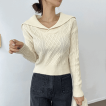 세라 카라 다이아 꽈배기 세미 크롭 니트 티셔츠 2color