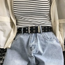 DFMEI ins 한겨레 공용 캔버스 벨트 2열 메탈홀 벨트장식 숏 데님밴드