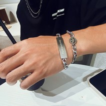 오누이디스플레이 남여공용 티타늄 스마일 사각 포인트 체인팔찌