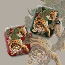 와우박스 주문제작 민화 한국전통 까치와 호랑이 낙관 에어팟 버즈 하드 이어폰 케이스, 무광 하드케이스, 버즈 라이브(밑판 검정색)