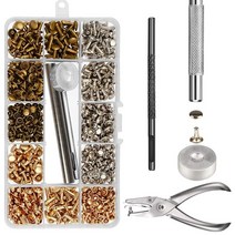 [가죽공예키트] 480 pcs 가죽 리벳 더블 캡 리벳 관형 금속 스터드 펀치 툴 키트, 협력사, 180pcs 플라이어 없음