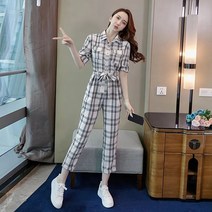 FANSYLI 여자 카고 점프슈트 여름 9부 일자 캐주얼 점프슈트 2A16
