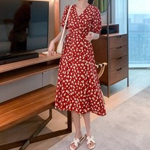 잇츠스타일 2color 화려한 플라워 브이넥 랩 롱 원피스 비치룩 해변룩 여행룩