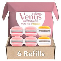 질레트 비너스 여성 면도날 컴포트 글라이드 화이트 티 코코넛 6개, 4ct White Tea 2ct Coconut Re