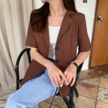 기타브랜드 네쥬 여성 여름 기본 얇은 심플 데일리 반팔 린넨 자켓