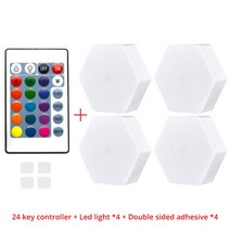 [케이로] 220085 RGB LED 양자 무선 육각 램프 터치 센서 야간 조명 침실 벌집 벽 제어 다채로운 캐비닛, 1 controller 4 Lamp, 16Colors, 4.1 controller 4 Lamp - 16색상s
