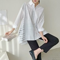 브이와이 여자 그라데이션 레터링 흰색 검정 빅카라 박시 셔츠