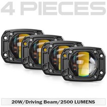 작업등 화물차작업등 충전식 작업등 자동차 LED 작업등 3 인치 플러시 마운트 LED 운전 램프 6000K 백색 3500K 황색 안개등 오토바이 ATV 오프로드 트럭용, 06 4PCS Square