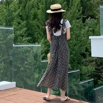 디작소 여성 여름 마브 플라워 프릴 나시 롱 원피스