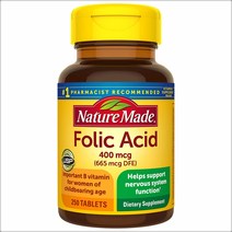 Nature Made네이쳐메이드 엽산 400 mcg (665 mcg DFE) 250타블렛, 1개, 기본