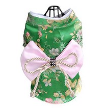 Creation Core Adorable Brocade Pet Kimono Dress Japanese Style Pet Dress Floral Bowknot Pet Costume, 1, Green