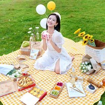 캠핑 피크닉 돗자리 텐트 소풍 대형 방수매트 체크무늬 휴대용돗자리, 옐로우