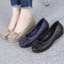 그린섬 3cm 속굽1cm pvc 리본 펀칭 유연한 여성 플랫슈즈