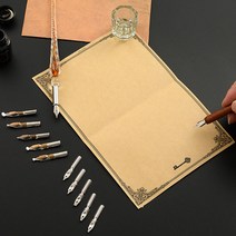 빈티지 스트레이트 우드펜&글라스펜 세트, B