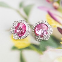 매화꽃 로즈레드 큐빅 귀걸이 플라워 지르코늄 클래식 쥬얼리 EJWCARRE