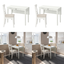 이케아 2인용 식탁세트 IDANAS 이다네스/INGOLF 잉올프 테이블+의자1 화이트/할라르프 베이지