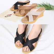 벨루치슈즈 여성 수제화 주름 엑스 스트랩 키높이 7cm 가보시 통굽 슬리퍼 뮬샌들 웨지힐슬리퍼 국내제작