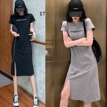 루디아 레터링 옆트임 이지 반소매 원피스