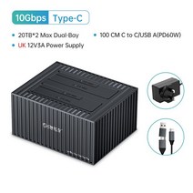 ORICO HDD 도킹 스테이션 SATA에서 C타입 USB3.2 10Gbps 하드 디스크 인클로저 12V3A 전원 어댑터 2.5 3.5, 6.UK Plug Dual-bay