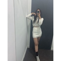 앙고라 투피스 크롭티 미니스커트 세트 여리핏